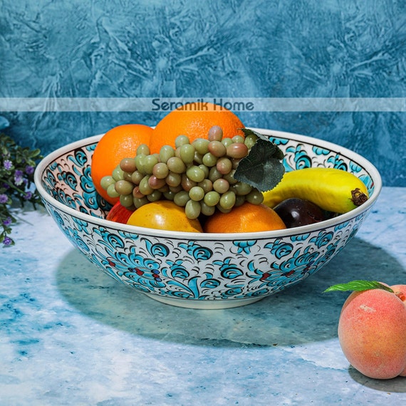 11.8 Large Ceramic Fruit Bowl, Hand Painted Colorful Salad Bowl