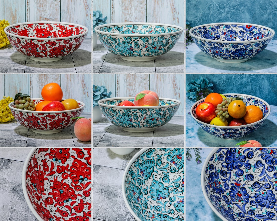 Ceramic Hand Painted Salad Bowl, Turkish Handmade Fruit Bowl