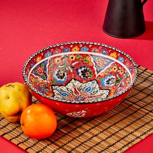Multisize Large Ceramic Fruit Bowl, Handmade Salad Bowl, Hand painted Embossed Offering Bowl, Decorative Turkish Bowl, 21-25-30cm Fruit Bowl