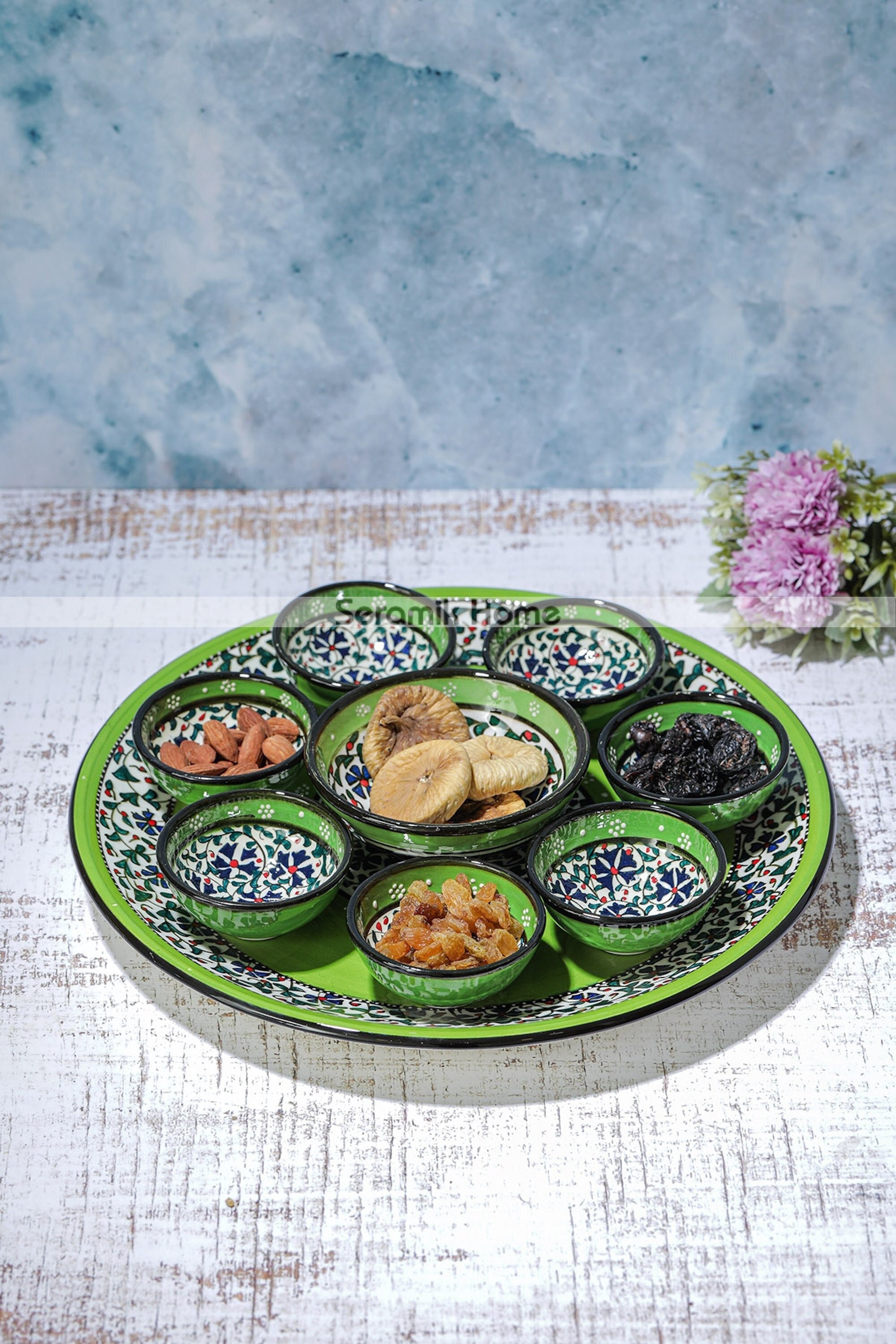 Turkish Handmade Ceramic Serving Set, Breakfast Tray and
