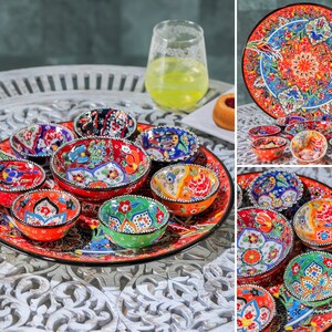 Handpainted Appetizer Set, Serving Platter, Authentic Ceramic Plate Set, Ceramic Gift Set, Oriental Breakfast Set, Sauce Bowl & Platter Set