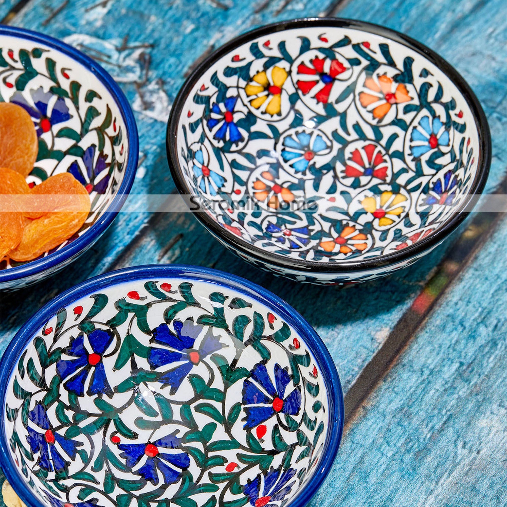 大皿　大盛り皿　孔雀等　3点セット 4x Decorative Turkish Ceramic Bowl Set 3.9'', Salad Bowl Set
