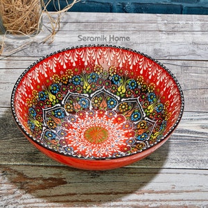 Large Handpainted Ceramic Fruit Bowl, Turkish Big Salad Bowl, Large Serving Bowl, Decorative Ceramic Bowl, Offering Salad Bowl, Wedding Gift