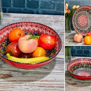 11.8&quot; Big Handmade Pottery Bowl, Turkish Ceramic Bowl, Large Serving Bowl, 30cm Fruit Bowl, Chips Bowl, Decorative Bowl, Fruit Offering Bowl