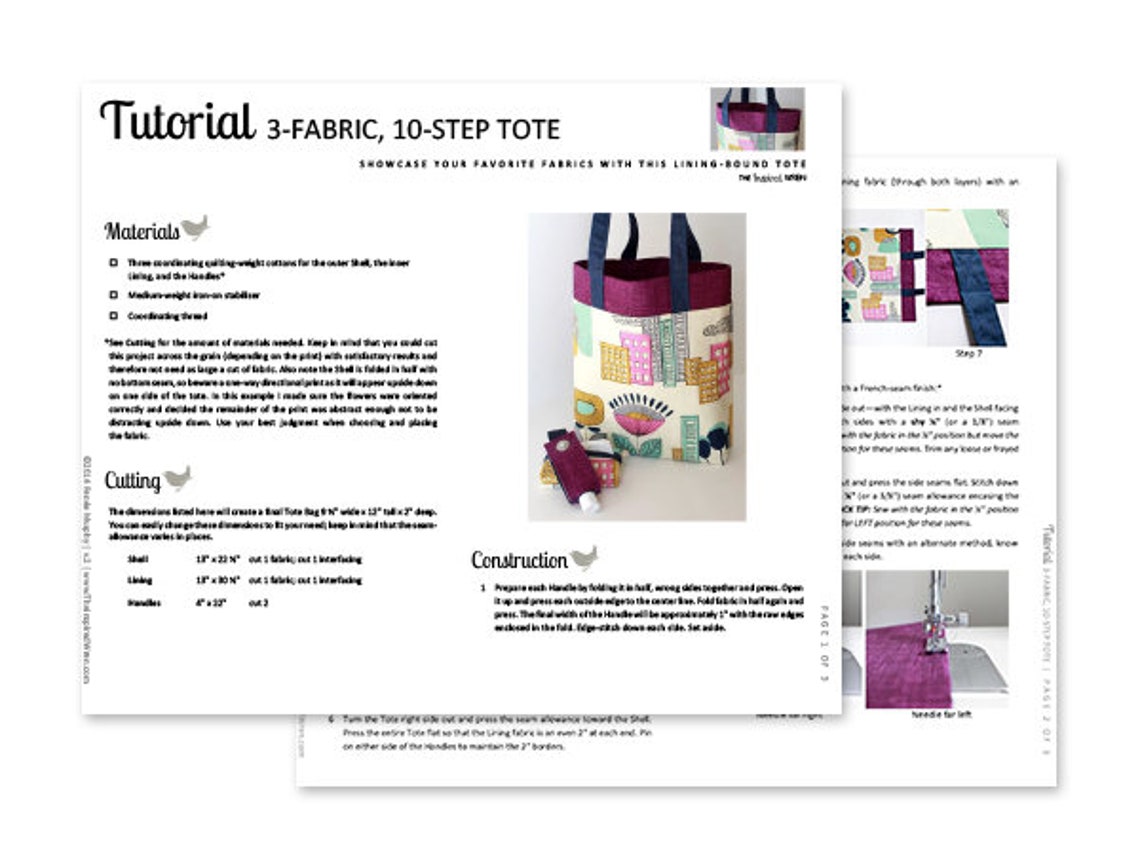 Tote Step File Easy Tote Bag Sewing Tutorial PDF – 3 Fabric, 10-step, Beginner ...