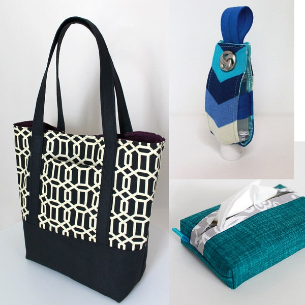 3 Tutorial Bundle: Lined Canvas Tote; Sanitizer Jacket; Tissue Cover
