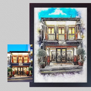 Gepersonaliseerde Custom House Portrait van Foto Digitale Aangepaste Nieuwe Home Aquarel Home Portret poster print Housewarming Gift First Home ART