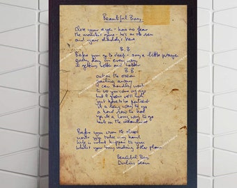 The Beatles Beautiful Boy Darling Boy John Lennon Handwritten Lyrics print Poem motivational vintage photo Christmas Gift poster
