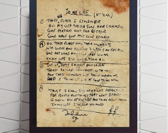 In My Life John Lennon Handwritten Lyrics the Beatles Print -  Canada