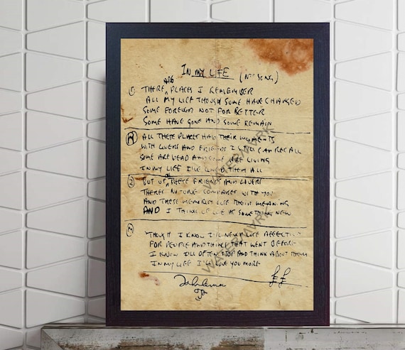 In My Life John Lennon Handwritten Lyrics the Beatles Print -  Canada