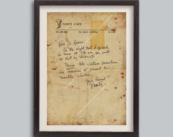 Back To The Future Marty McFly Vintage Letter To Doc Brown Prop print vintage photo Christmas Gift poster
