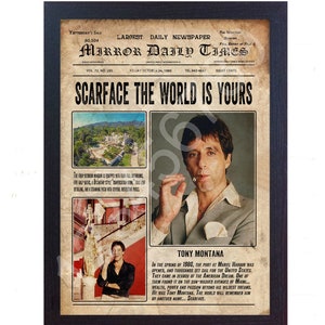 Scarface newspaper retro print Tony Montana vintage photo Quotes Mafia War Gangster Movie poster