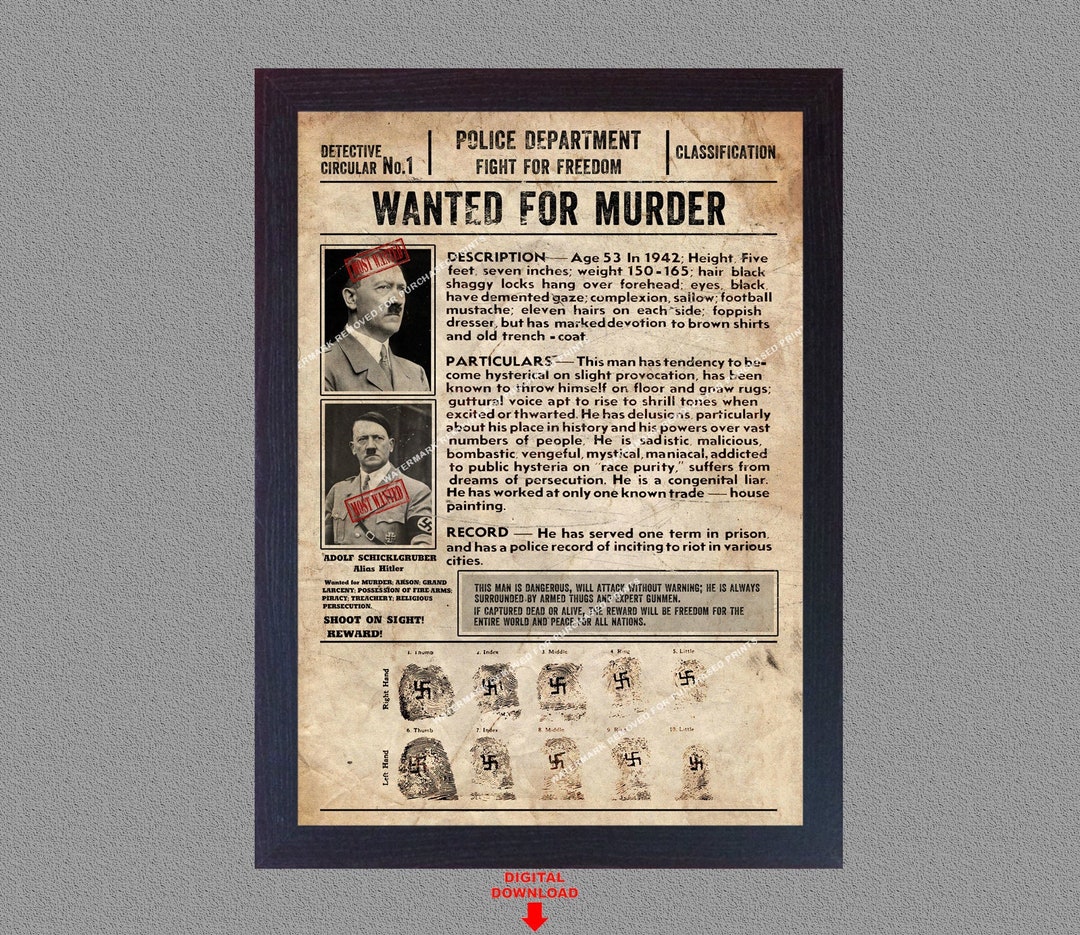 World War Adolf Hitler Wanted WW2 Newspaper Nazi Print Vintage