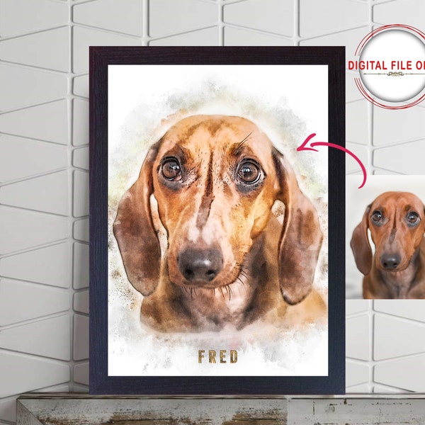 Cat Pet Dog Custom Watercolor Portrait Painting From Photo Personalized ART print poster Printable Gift Paint Dog Illustration Digital