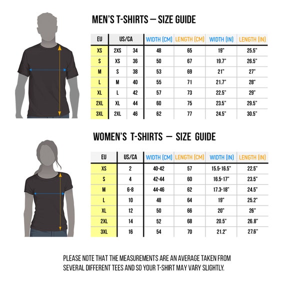 Men's Tops & Tees Size Chart.