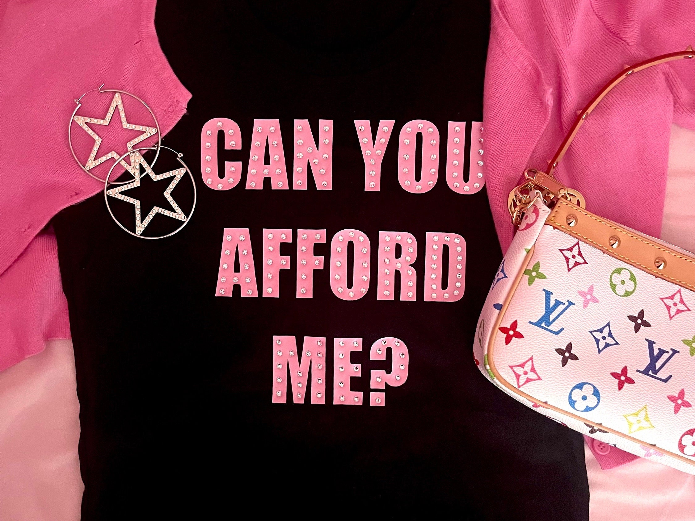 Can You Afford Me : Rhinestoned Fitted T-shirt -  Hong Kong