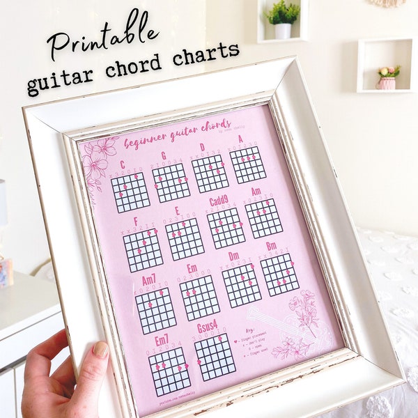 Beginner Guitar Chord Charts - Printable PDF (8.5x11) Instant Digital Download, Multiple Colors, Guitar Chord Poster, Common Guitar Chords