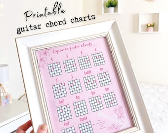 Beginner Guitar Chord Charts - Printable PDF (8.5x11) Instant Digital Download, Multiple Colors, Guitar Chord Poster, Common Guitar Chords