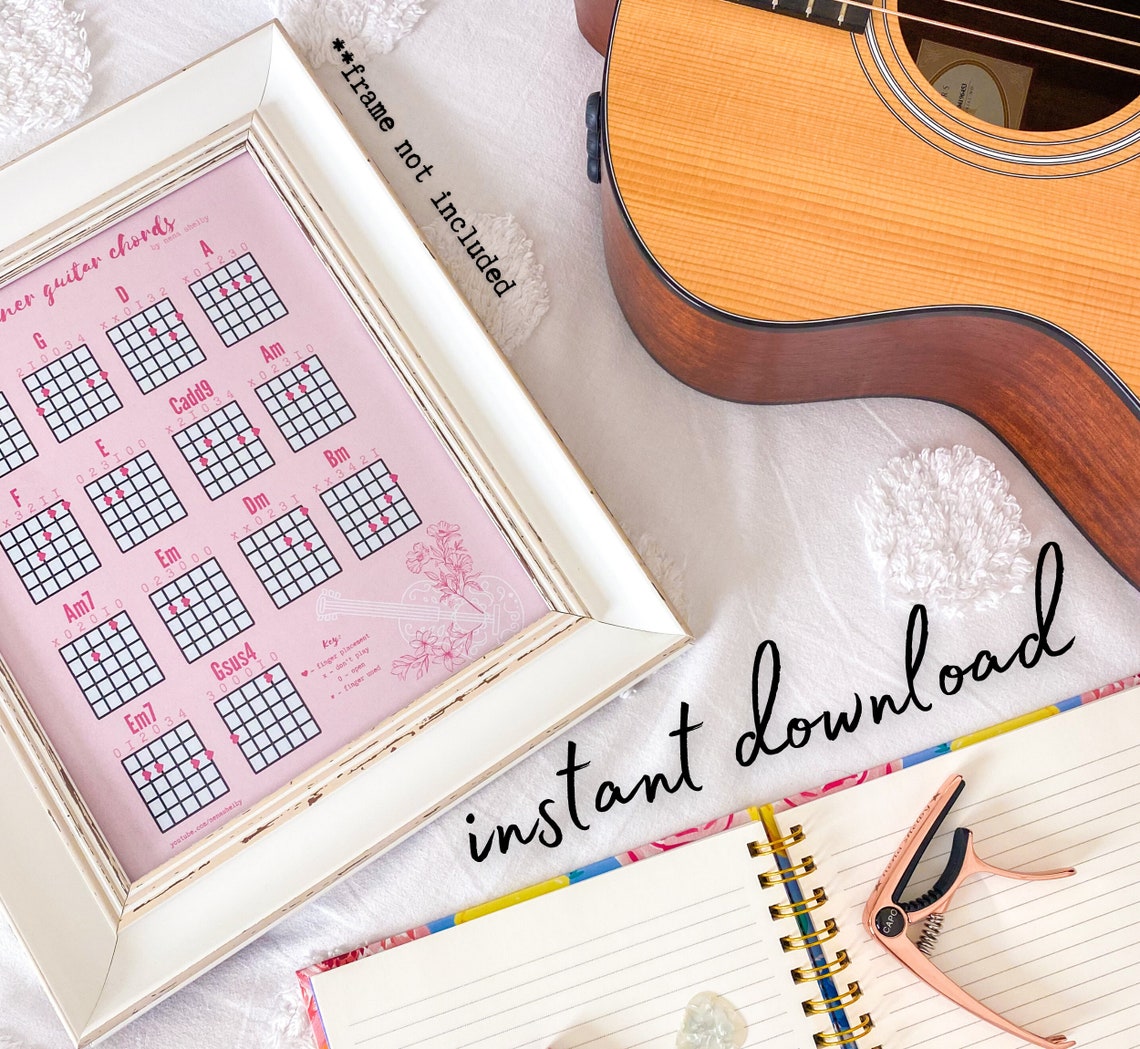 Beginner Guitar Chord Charts - Printable PDF (8.5x11) Instant Digital ...