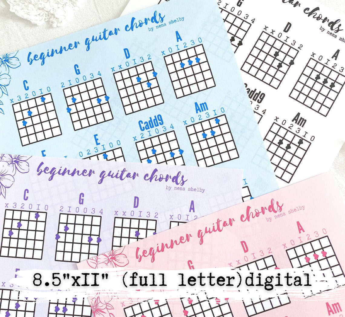 Beginner Guitar Chord Charts - Printable PDF (8.5x11) Instant Digital ...