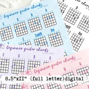 Beginner Guitar Chord Charts - Printable PDF (8.5x11) Instant Digital ...