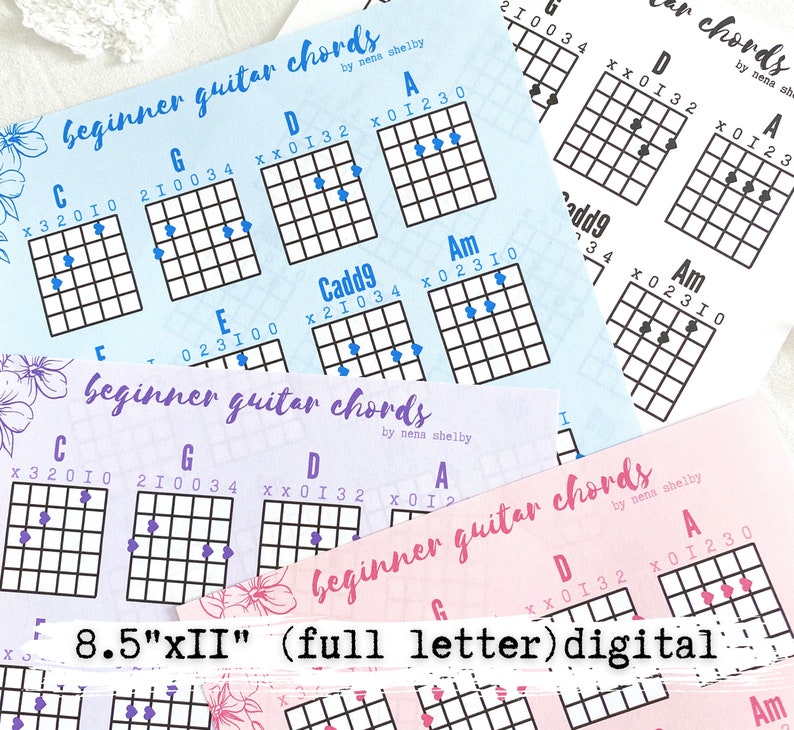 Beginner Guitar Chord Charts - Printable PDF (8.5x11) Instant Digital ...
