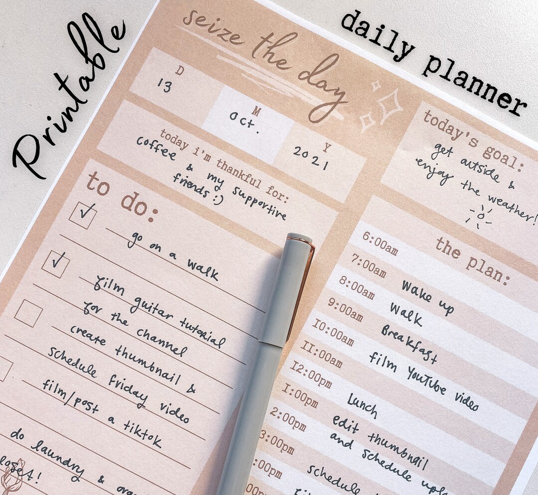 Seize the Day Daily Planner Worksheet Daily Schedule Etsy