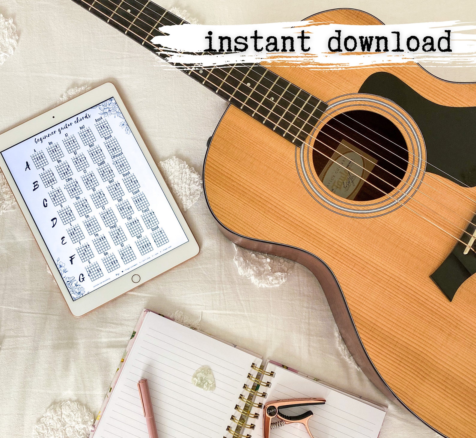 Beginner Guitar Chord Charts - Printable PDF (8.5x11) Instant Digital ...