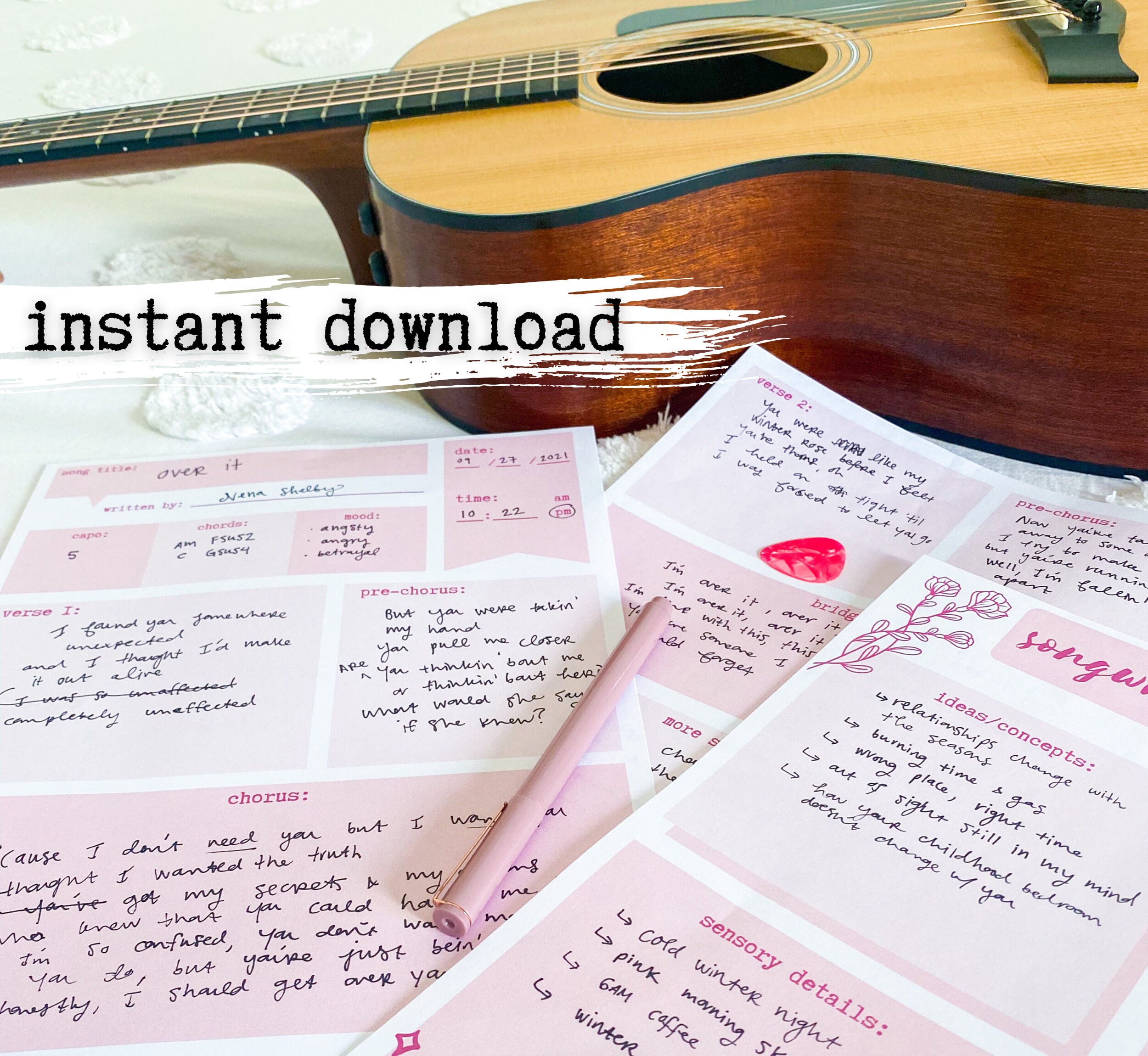 Beginner Songwriting Guide, Songwriting Template - Printable PDF (8 ...