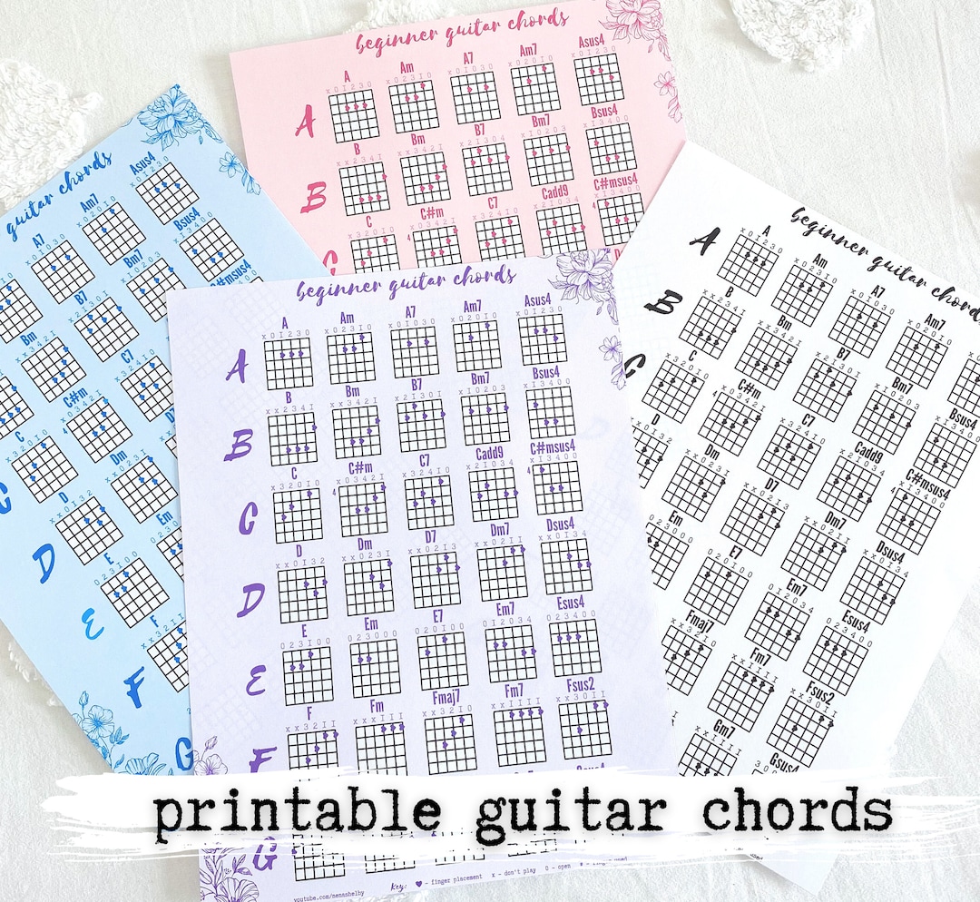Beginner Guitar Chord Charts - Printable PDF (8.5x11) Instant Digital ...