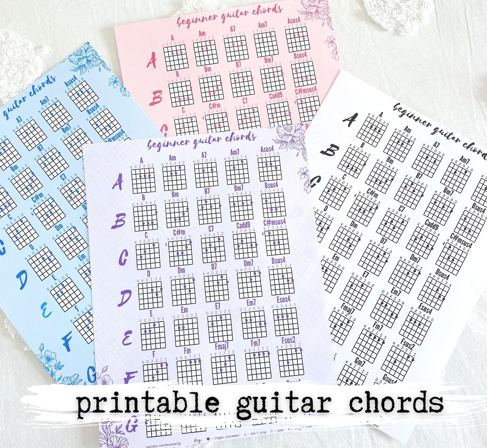Beginner Guitar Chord Charts - Printable PDF (8.5x11) Instant Digital ...