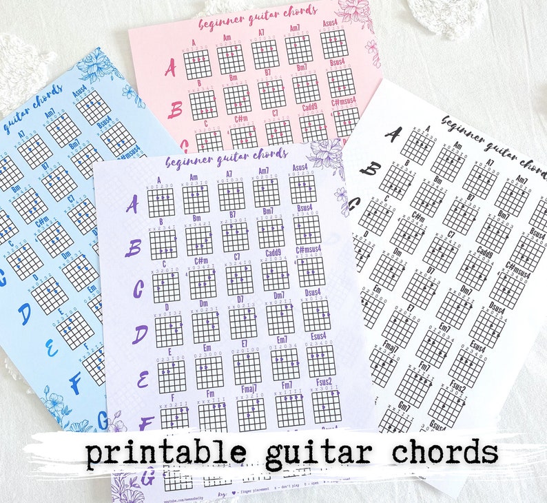 Beginner Guitar Chord Charts - Printable PDF (8.5x11) Instant Digital ...
