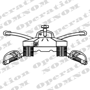 May include: Line drawing of a tank with extended arms and handles. The tank has a rectangular body with tracks on each side. The arms extend outward with curved handles at the ends. The image is in black and white.