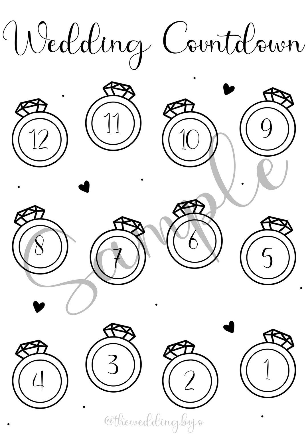 12 Month Wedding Countdown - Printable Digital Download - Etsy
