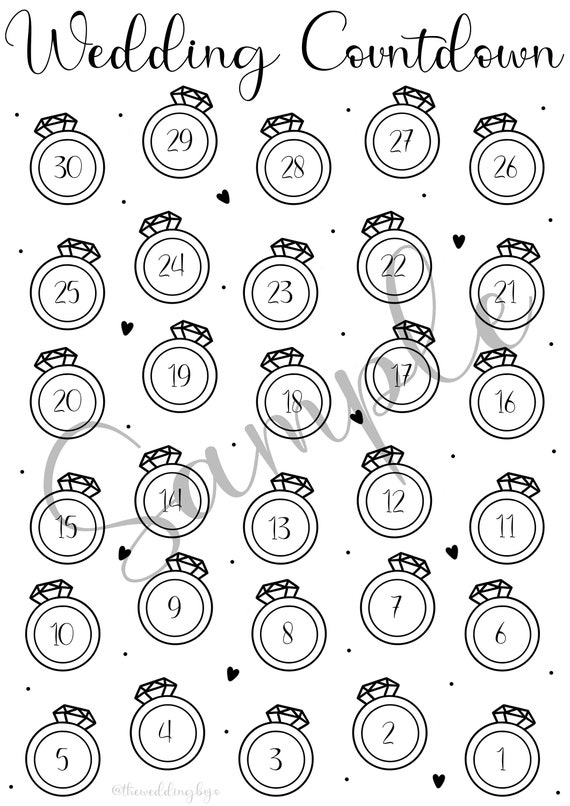30 Day Wedding Countdown Printable Digital Download | Etsy