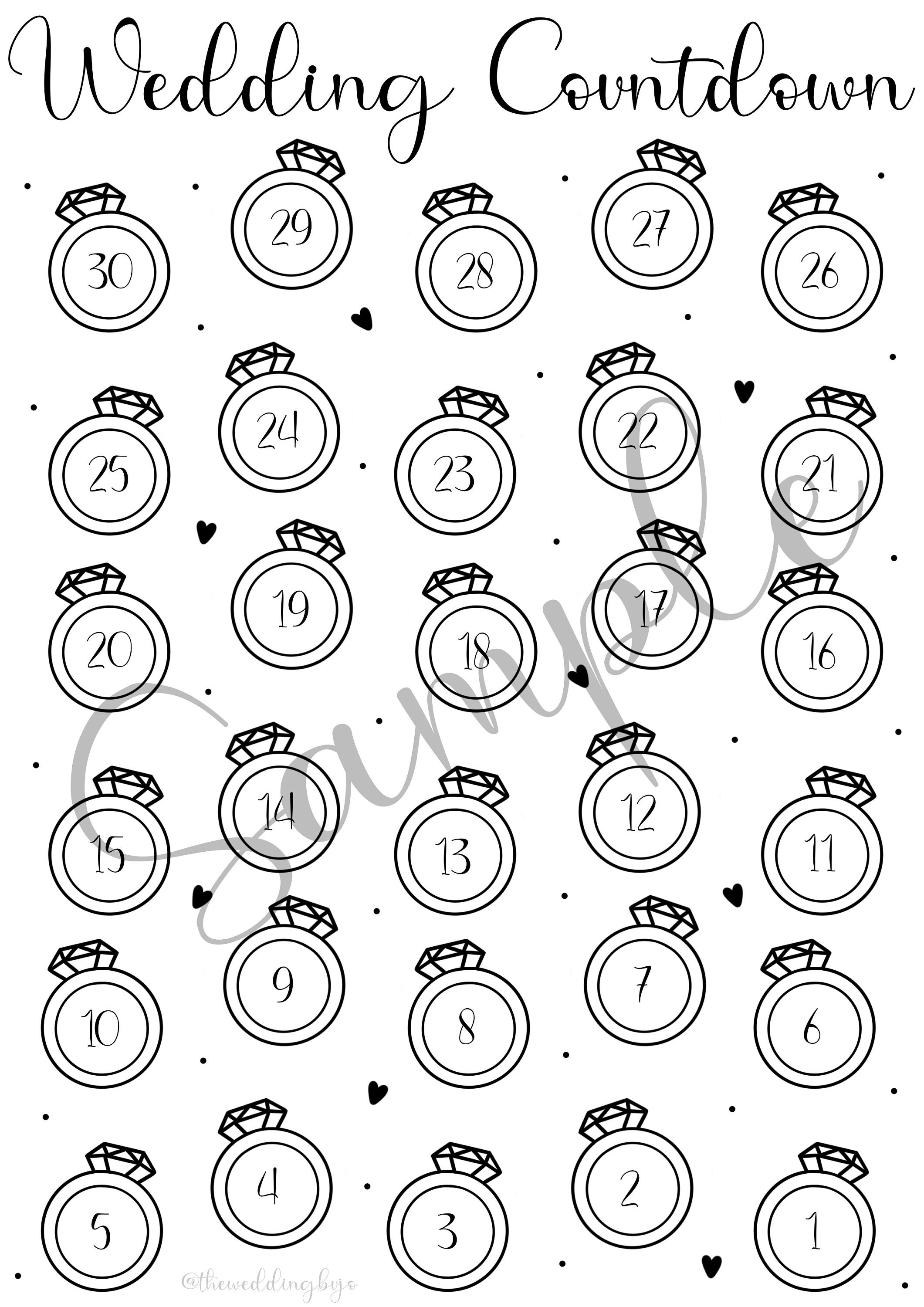 30 Day Wedding Countdown - Printable Digital Download - Etsy
