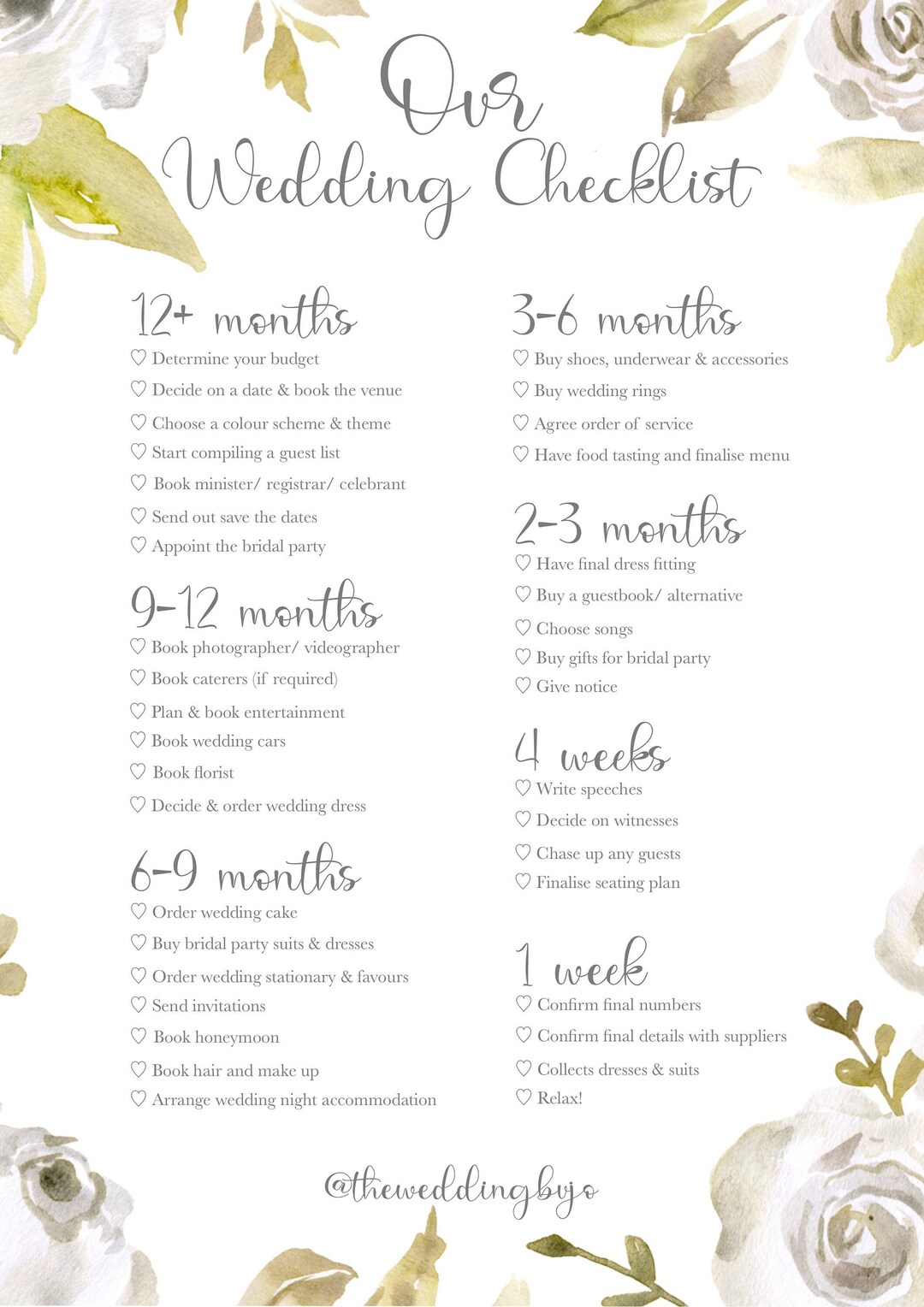 Wedding Checklist - Printable Digital Download - Etsy