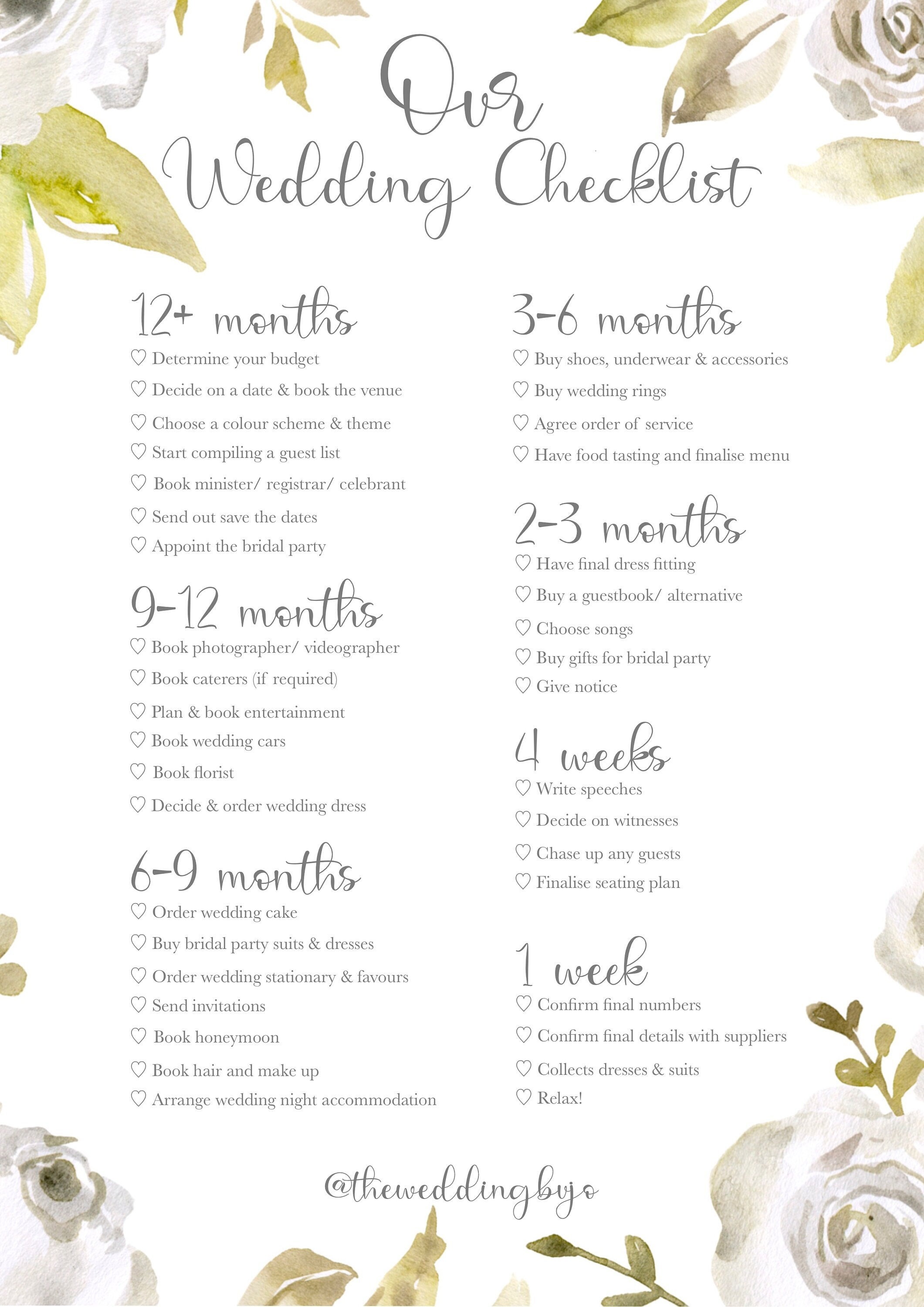 Wedding Checklist - Printable Digital Download - Etsy