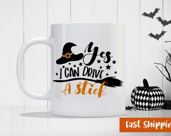 Ja, ik kan een stok besturen - Halloween Holiday Theme - Aangepaste koffiemok