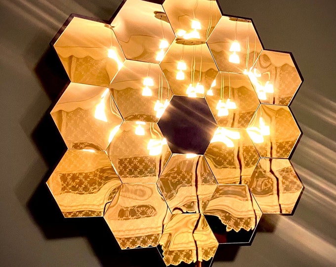 James Webb Telescope Mirror: Golden Acrylic Wall Art, Cosmic Decor 22", Large