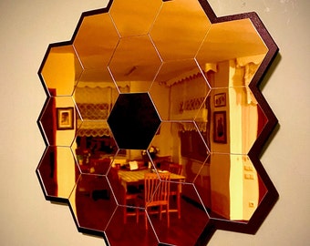 James Webb Space Telescope Mirror, Wall Decoration 22''- 15''- 10'' Mirror Handmade Wooden Gold Mirror