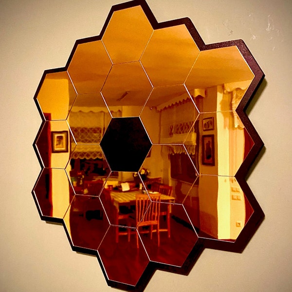 James Webb Space Telescope Mirror, Wall Decoration 22''- 15''- 10'' Mirror Handmade Wooden Gold Mirror, A delicious gift for father's day.