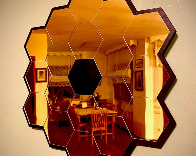 Handmade Gold James Webb Telescope Mirror: Wooden Wall Decor