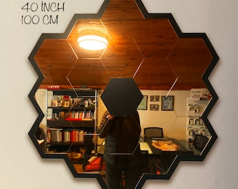 XL James Webb Telescope Mirror: 40" Handcrafted Wood & Gold Space Decor