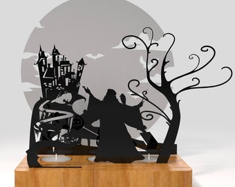 Halloween Witch Wizard Portacandele Tealight in metallo, Portacandele fatto a mano, Decorazione di Halloween per l'interior design della casa
