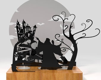 Metalowy świecznik na podgrzewacz „Halloween Wizard”: ręcznie robiony element wystroju domu