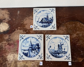Delft Blue Ceramic Tiles YOU PICK 5.25” Hand Painted Tiles Different Scenes