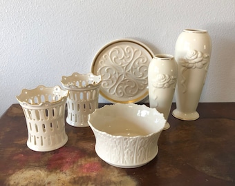 Lenox Ivory And Gold YOU PICK Bowl Candle Holders Vases Wine Coaster Great Accent PIeces