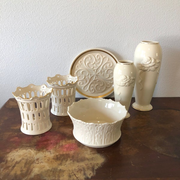 Lenox Ivory And Gold YOU PICK Bowl Candle Holders Vases Wine Coaster Great Accent PIeces