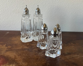 Crystal and Silverplate Caps Salt and Pepper Shakers YOU PICK 3 Small or 2 Large Classic Design Silver Tops Tablescaping Table Accent